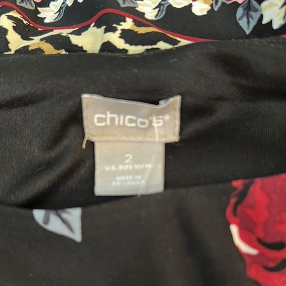 Chico’s Floral Black and Red Dress Size 2 (Large) - Picture 11 of 12